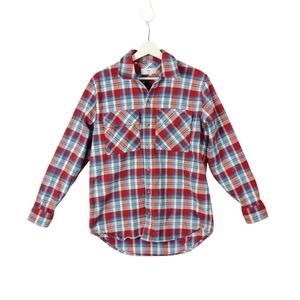 Tna Aritzia Organic Flannel Plaid Button Up Long Sleeve Relaxed Fit Womens 2XS‎